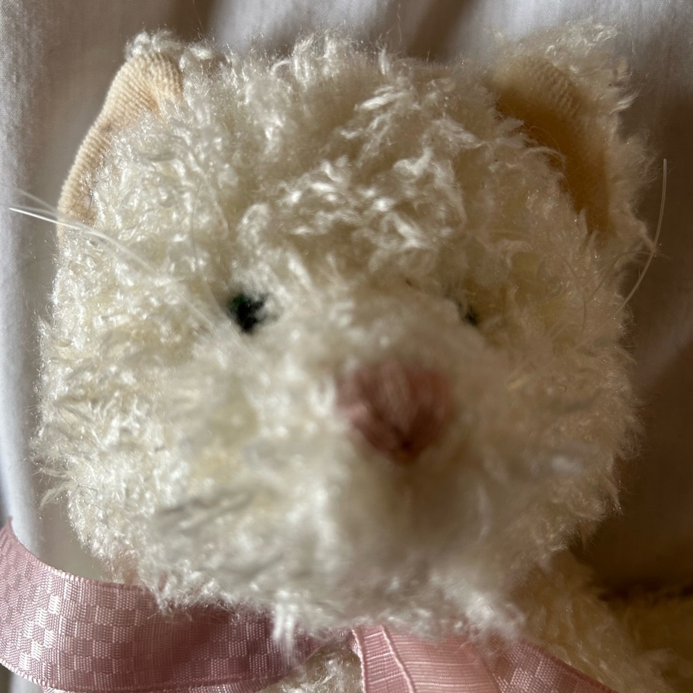 Boyd’s bear Purrcilla P Pussytoes white cat with pink ribbon with tags